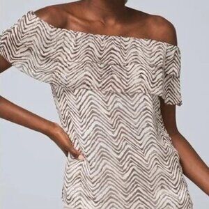 White House Black Market Double Ruffle Off Shoulder Sheer Lined Blouse Size SP